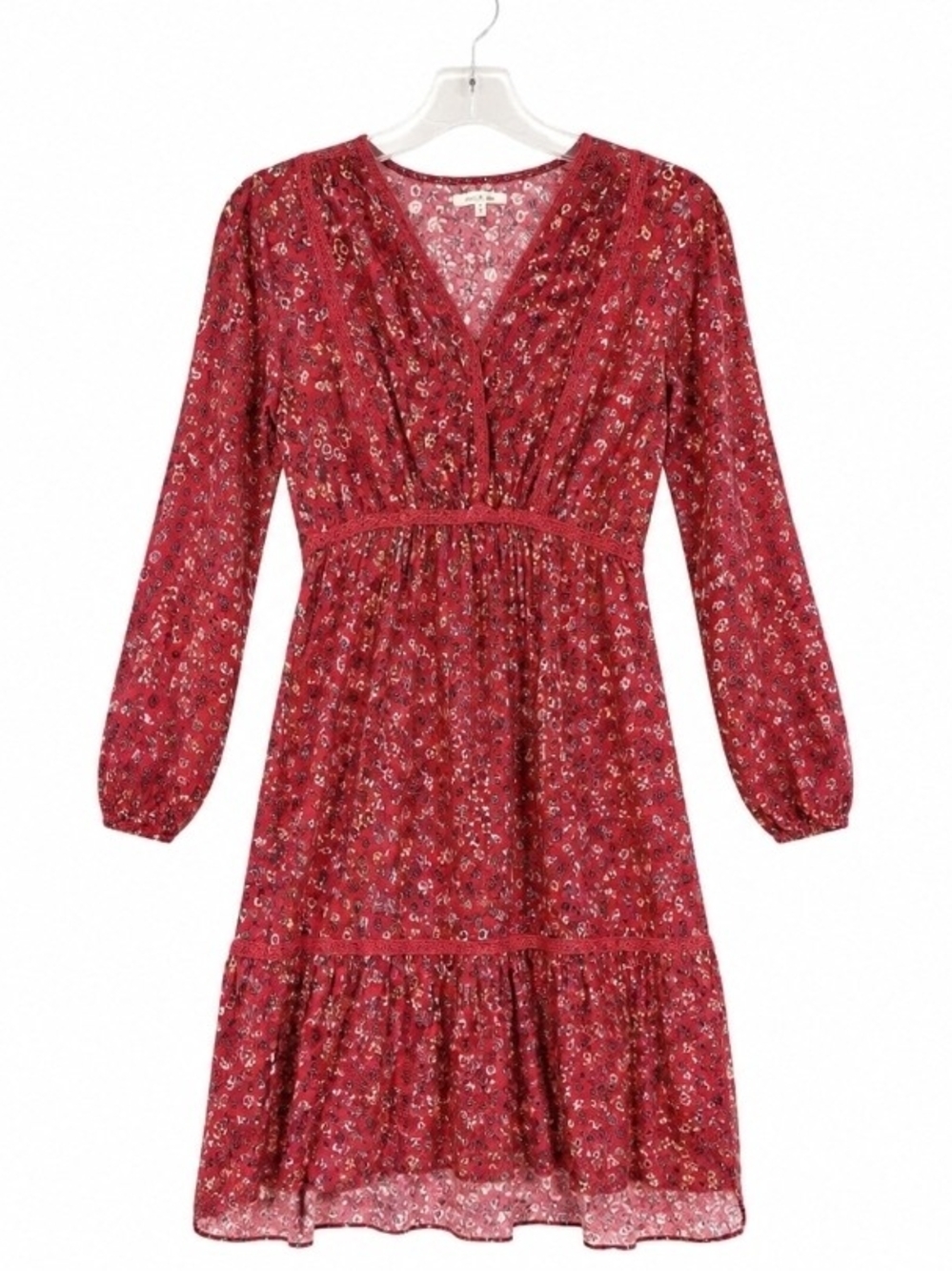 Max Studio Red Floral V-Neck Midi Dress